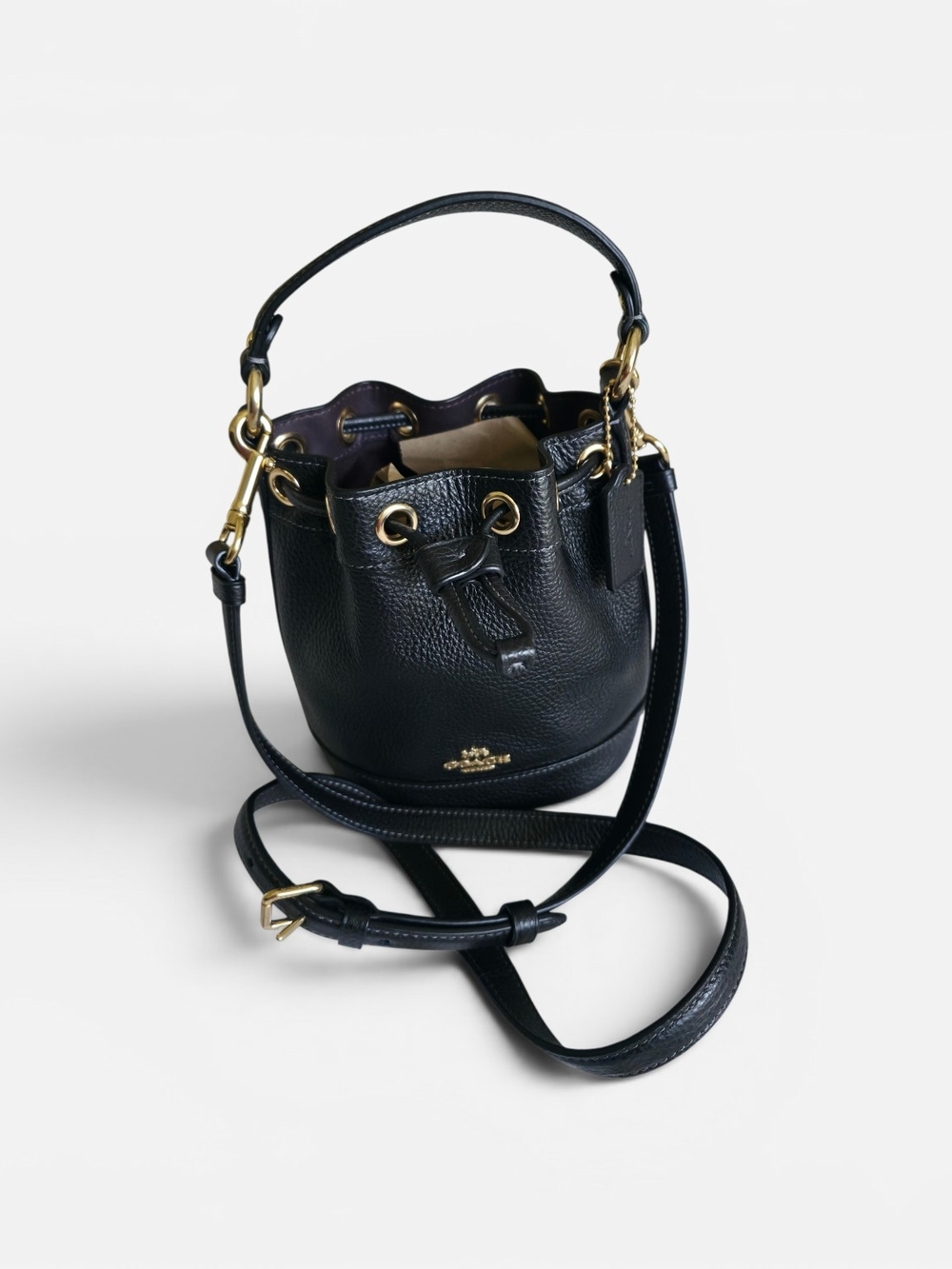 Coach Mini Bucket Bag Black Pebble Leather Gold Hardware - Picture 7 of 7